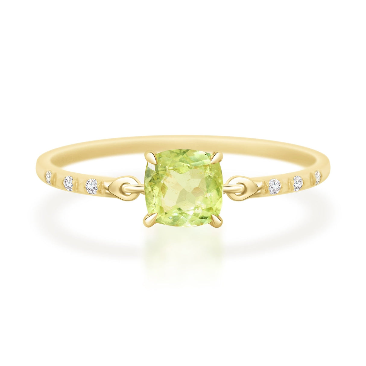 Vivid Yellow Chrysoberyl Cushion Petite Circle Diamond Ring  18K Stackable ring