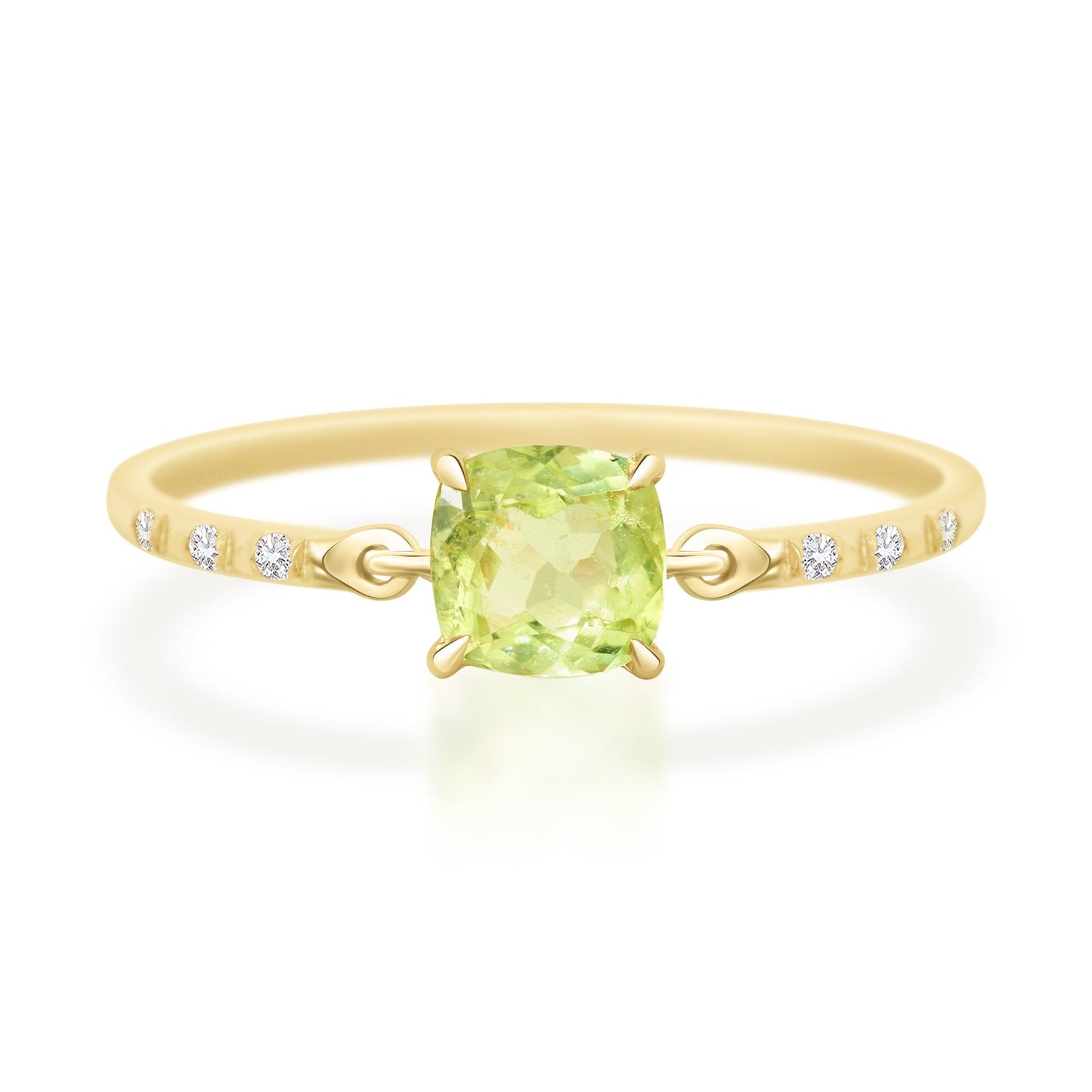 Vivid Yellow Chrysoberyl Cushion Petite Circle Diamond Ring  18K Stackable ring
