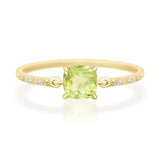Vivid Yellow Chrysoberyl Cushion Petite Circle Diamond Ring  18K Stackable ring