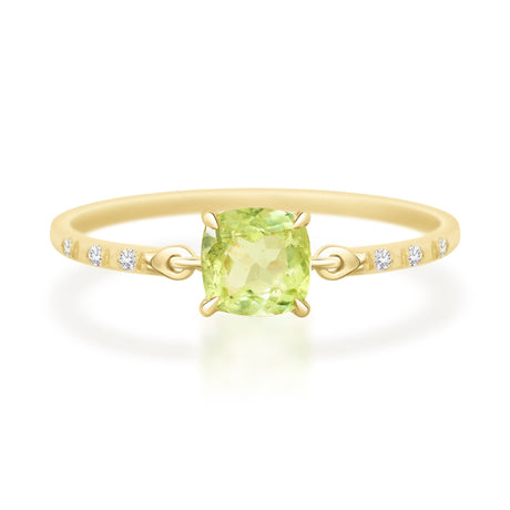 Vivid Yellow Chrysoberyl Cushion Petite Circle Diamond Ring  18K Stackable ring