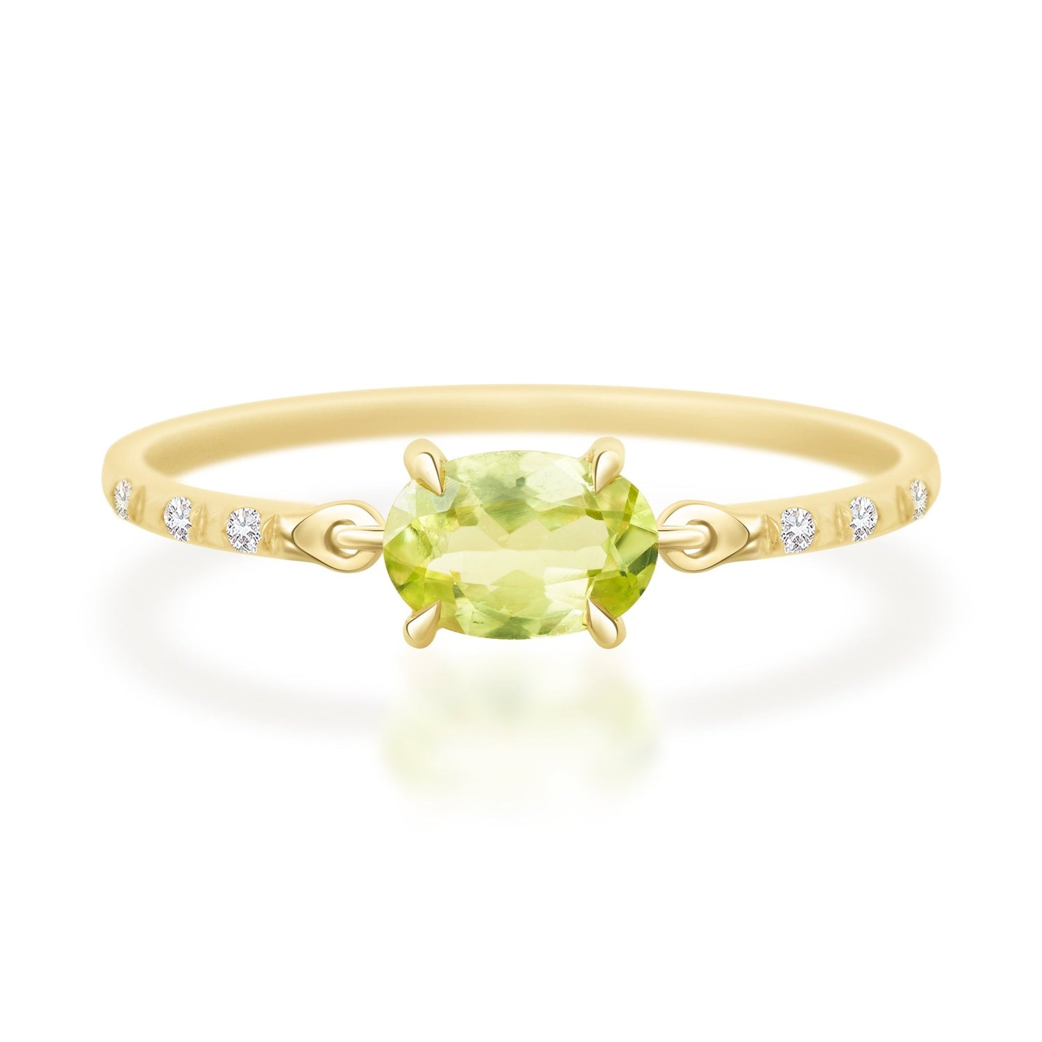 Vivid Yellow Chrysoberyl Petite Circle Diamond Ring  18K Stackable ring