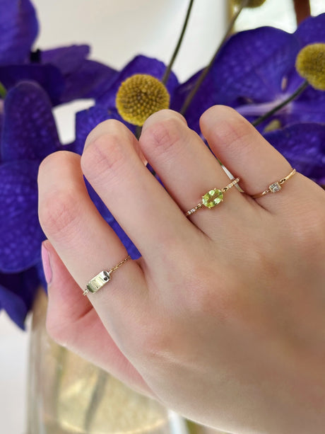 Vivid_Yellow_Chrysoberyl_Petite_Circle_Diamond_Ring_18K_Stackable_ring_on_model_1