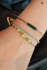 Vivid Yellow Chrysoberyl Platinum Compass Bangle Stackable design on model 1