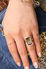 Watermelon Tourmaline Aurora Supreme Ring 18K engagement ring on model 1