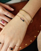 Watermelon Tourmaline Bar Bangle 18k gold Stackable design on model