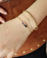 Watermelon Tourmaline Bar Bangle 18k gold Stackable design on model 1
