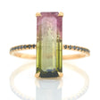Watermelon Tourmaline Bar Protection Ring 18k gold engagement ring