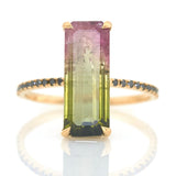 Watermelon Tourmaline Bar Protection Ring 18k gold engagement ring