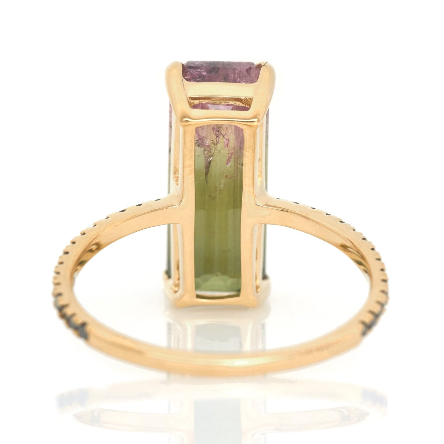 Watermelon Tourmaline Bar Protection Ring 18k gold engagement ring 1 back view