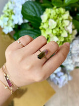 Watermelon Tourmaline Bar Protection Ring 18k gold engagement ring 1 on model