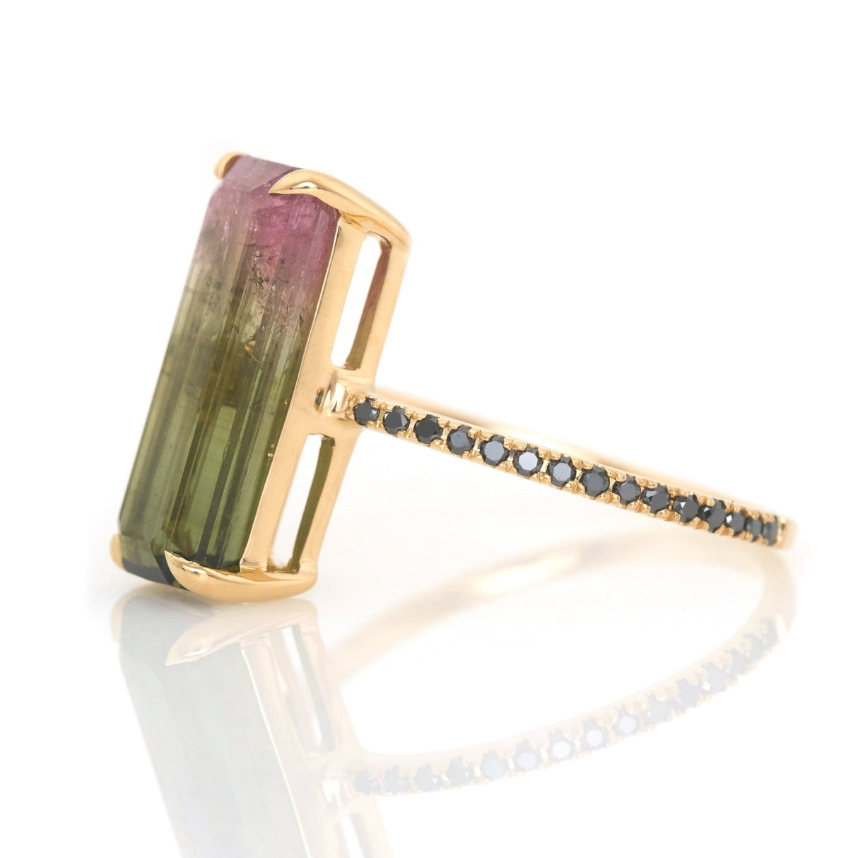 Watermelon Tourmaline Bar Protection Ring 18k gold engagement ring 1 side view