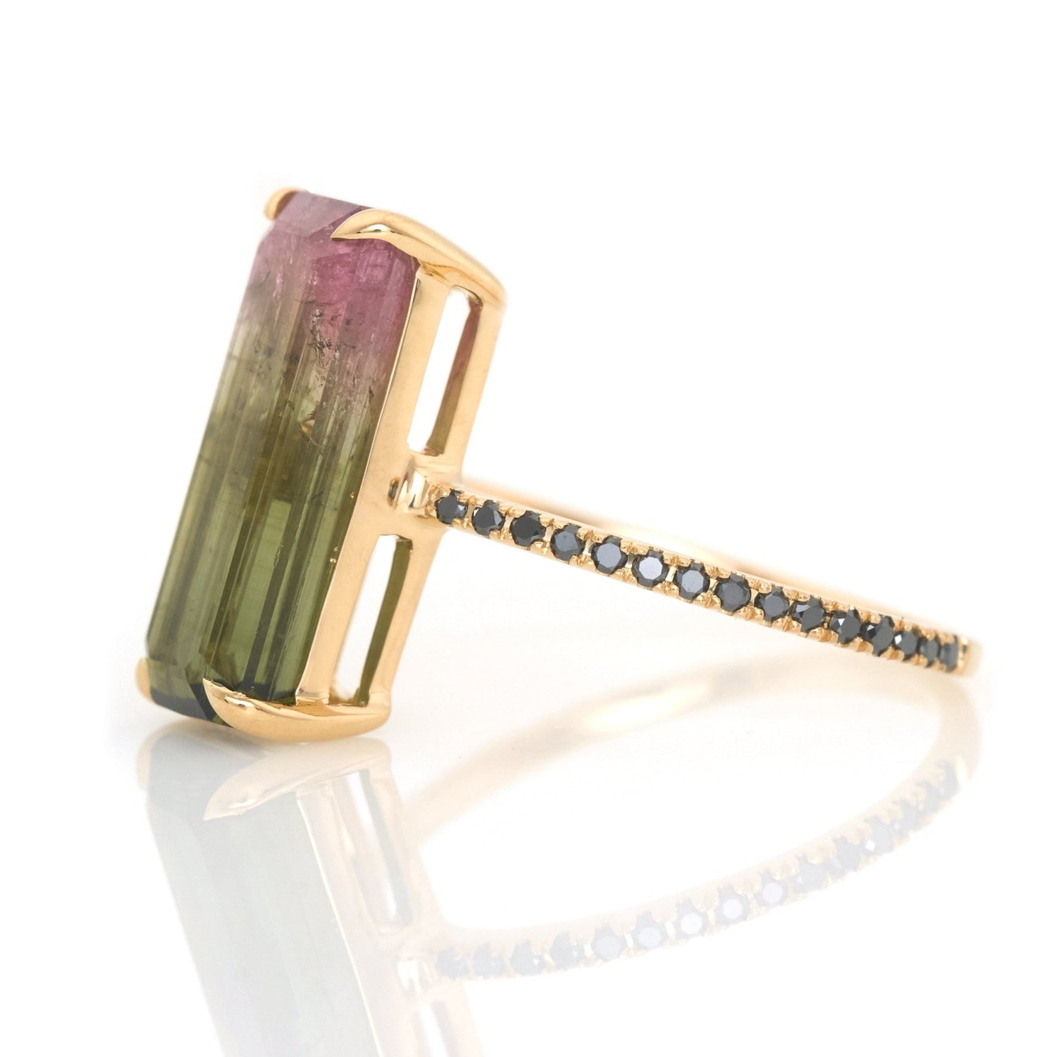 Watermelon Tourmaline Bar Protection Ring 18k gold engagement ring 1 side view
