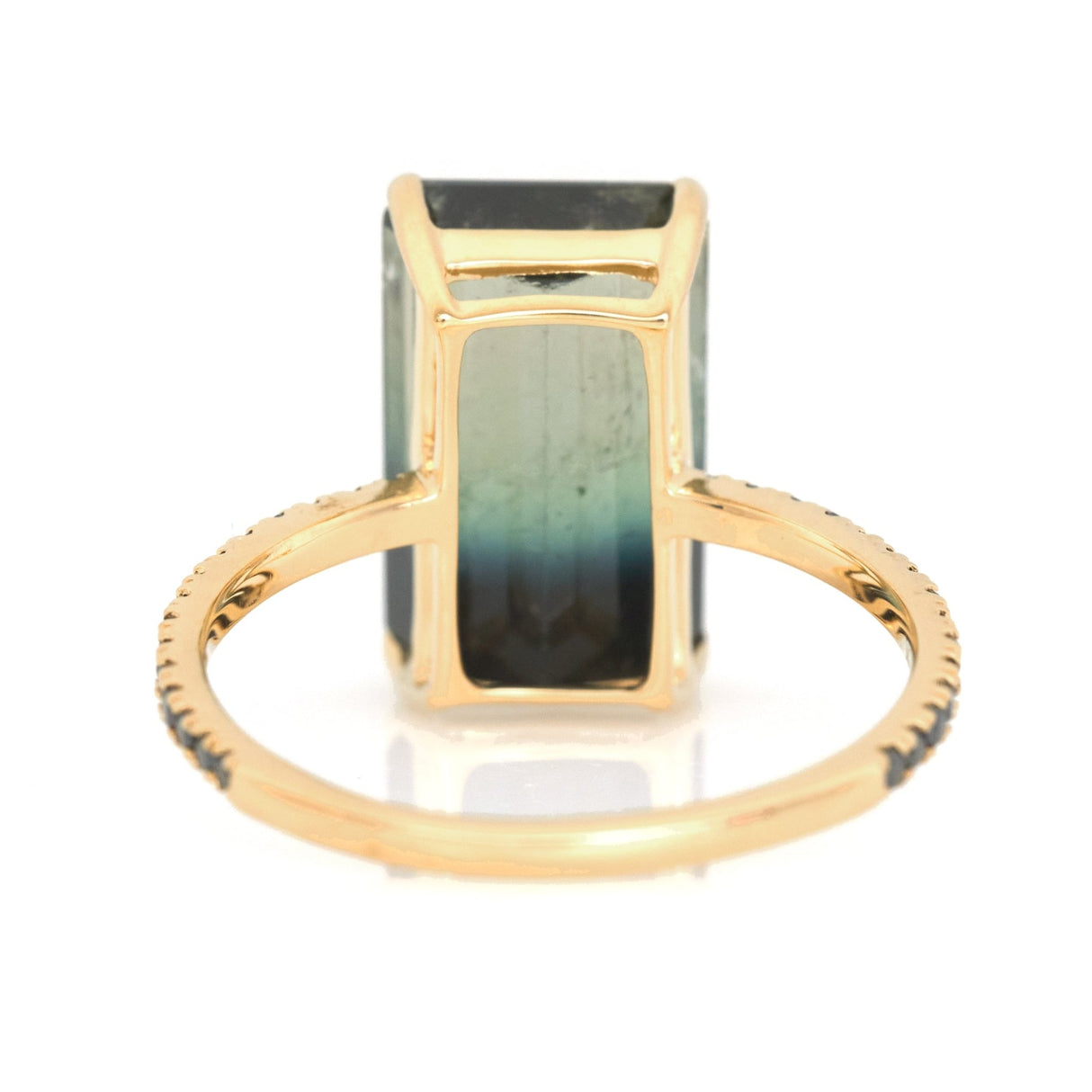 Watermelon Tourmaline Bar Protection Ring 18k gold engagement ring back view