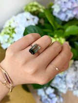 Watermelon Tourmaline Bar Protection Ring 18k gold engagement ring on model