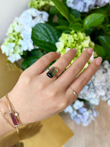 Watermelon Tourmaline Bar Protection Ring 18k gold engagement ring on model