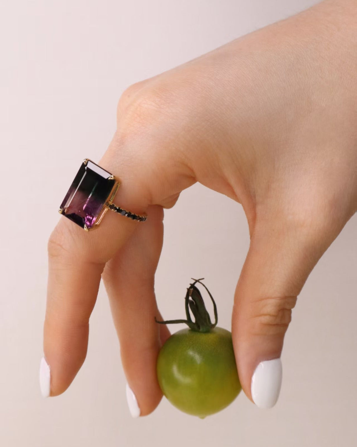 Watermelon Tourmaline & Black Diamond Protection Ring (2) 18K engagement ring on model 3