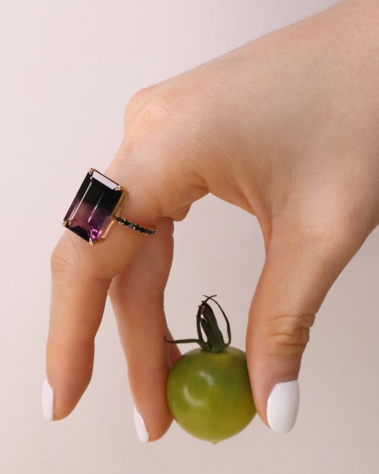 Watermelon Tourmaline & Black Diamond Protection Ring (2) 18K engagement ring on model 3