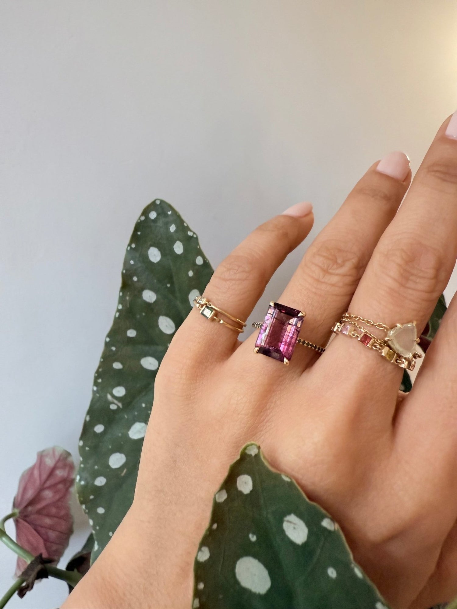 Watermelon Tourmaline & Black Diamond Protection Ring on model