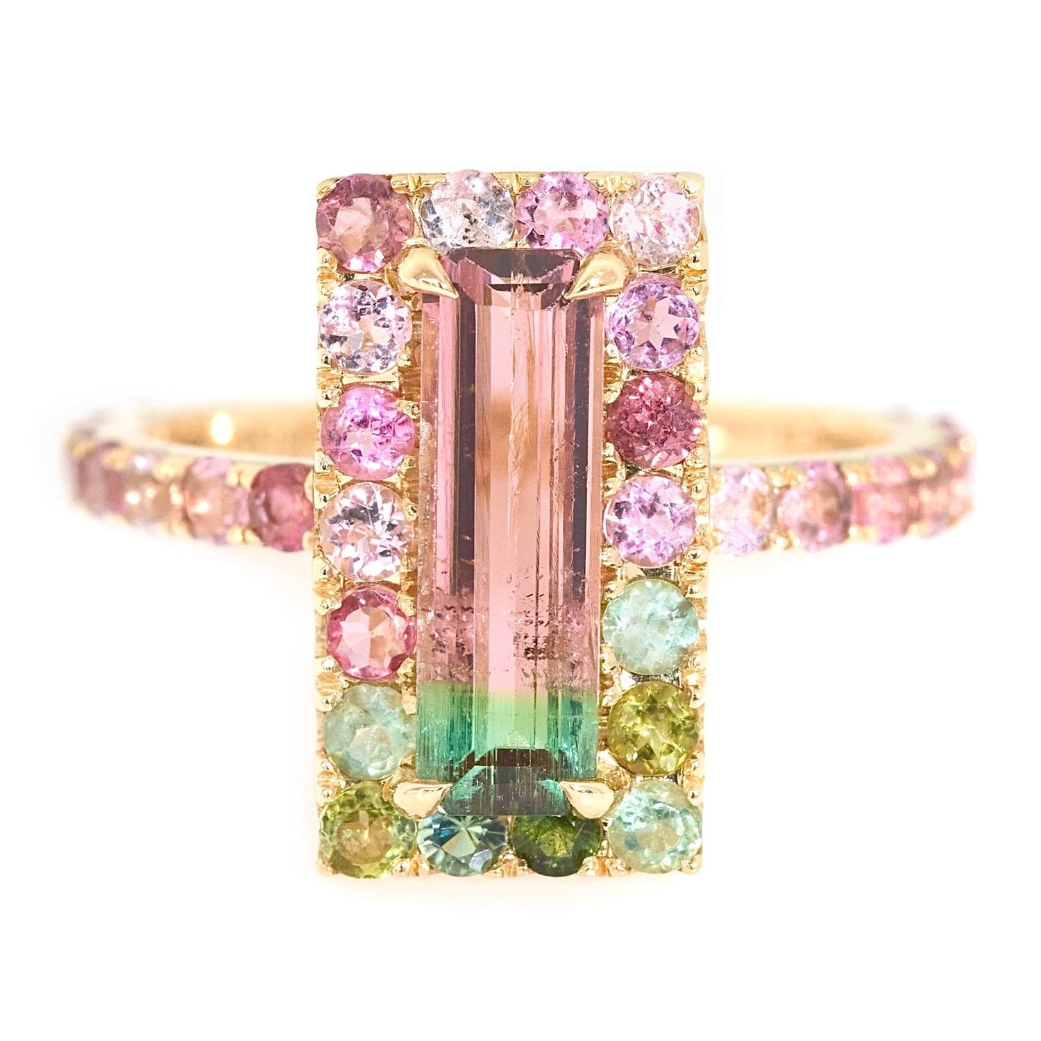 Watermelon Tourmaline Candy Ring 18k gold engagement ring 
