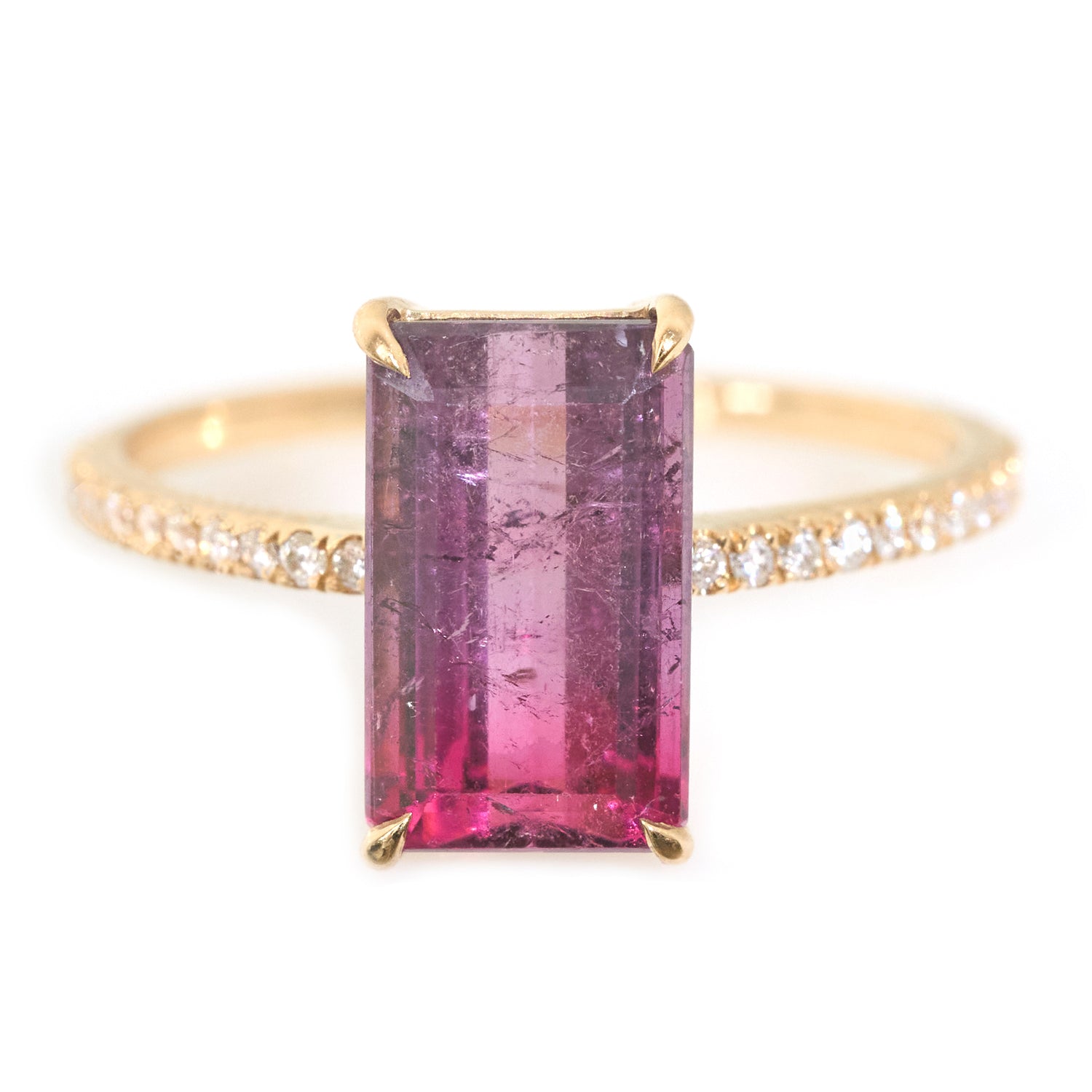 Watermelon Tourmaline & Diamond Ring 18k gold engagement ring