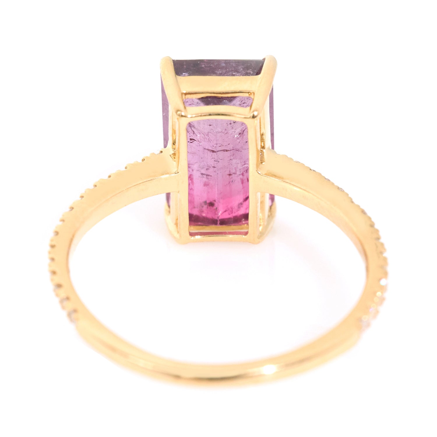 Watermelon Tourmaline & Diamond Ring 18k gold engagement ring back view