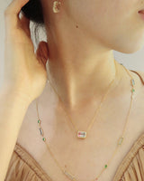 Watermelon Tourmaline Necklace 18K gold handmade fine jewelry on model