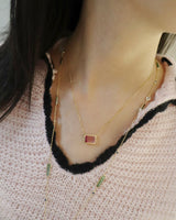 Watermelon Tourmaline Necklace (red) 18K gold handmade fine jewelry on model 1