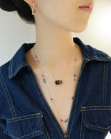Watermelon Tourmaline Pendant Necklace(drak color)  18K gold handmade fine jewelry on model 2
