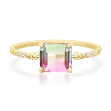 Watermelon Tourmaline Petite Circle Diamond Ring  18K Stackable ring