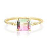 Watermelon Tourmaline Petite Circle Diamond Ring