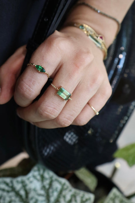 Lime Watermelon Tourmaline Petite Circle Diamond Ring