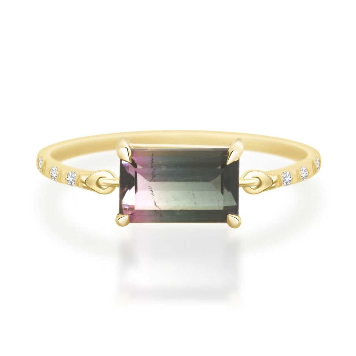 Watermelon Tourmaline Petite Circle Diamond Rings