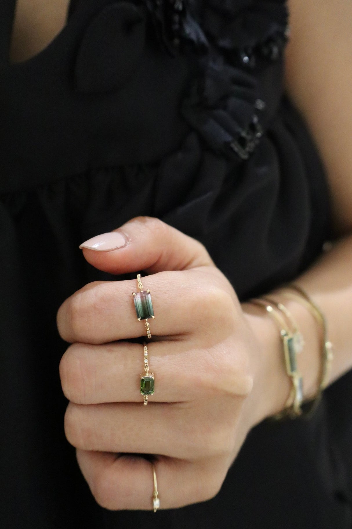 Watermelon Tourmaline Petite Circle Diamond Rings