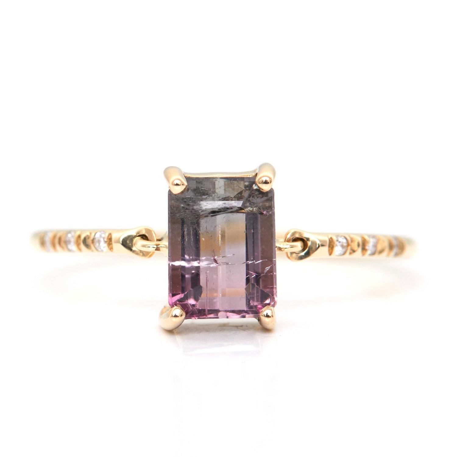 Watermelon Tourmaline Petite Diamond Ring 14k gold stackable ring