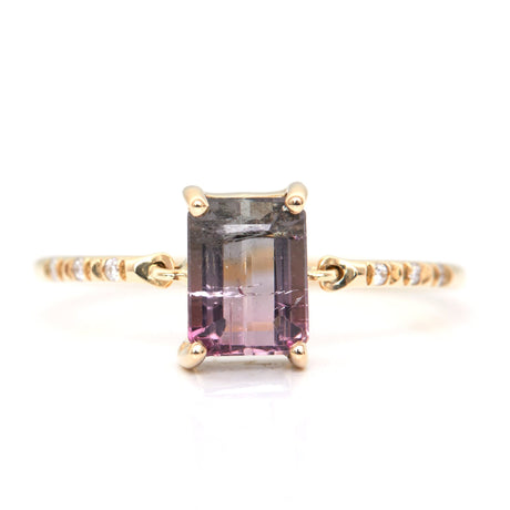 Watermelon Tourmaline Petite Diamond Ring 14k gold stackable ring