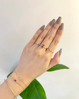 Watermelon Tourmaline Petite Diamond Ring 14k gold stackable ring on model 2