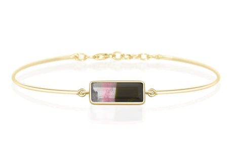 Watermelon Tourmaline Protection Bangle 18k gold Stackable design