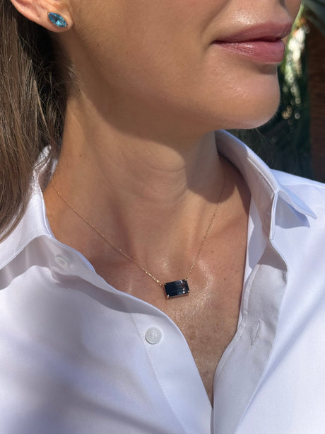 Watermelon_Tourmaline_Supreme_Protection_Pendant_Necklace_18k_gold_Handmade_fine_jewelry on model 1