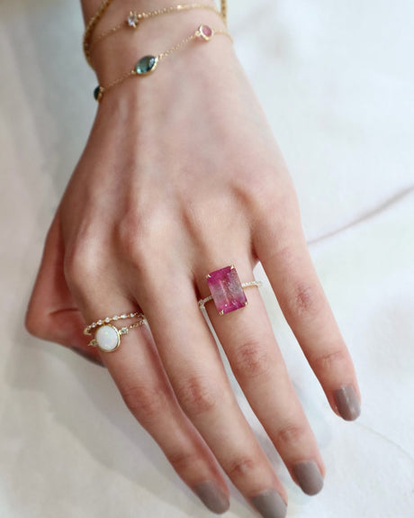 Barbie Pink Watermelon Tourmaline & White Diamond Ring