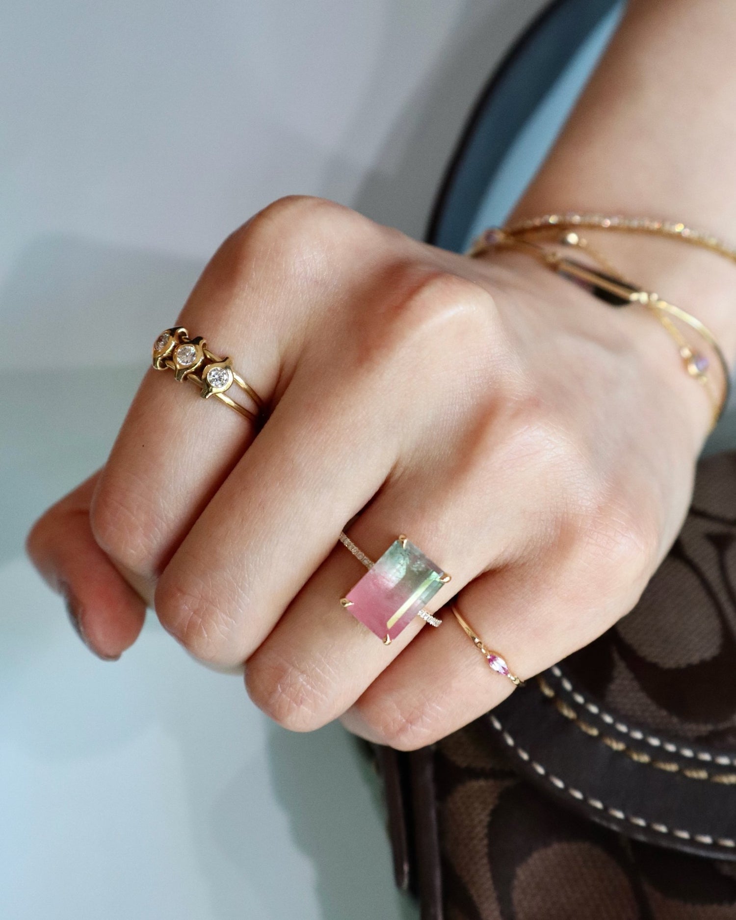 Pastel Watermelon Tourmaline & Diamond Ring