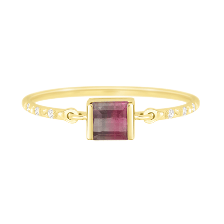  Watermelon Tourmaline petite Circle Diamond Ring 14k gold Stackable ring 