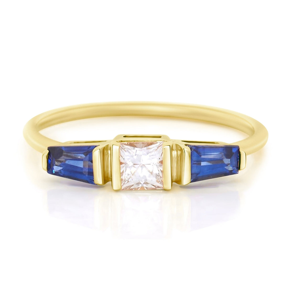 White & Blue Sapphire Triplet Ring 18k gold stackable ring