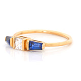 White & Blue Sapphire Triplet Ring 18k gold stackable ring side view