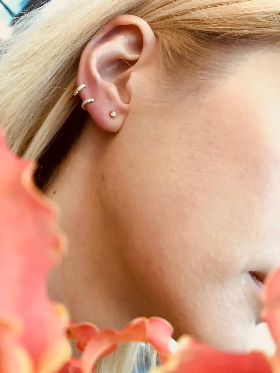 White or Black Diamond Huggie Earring