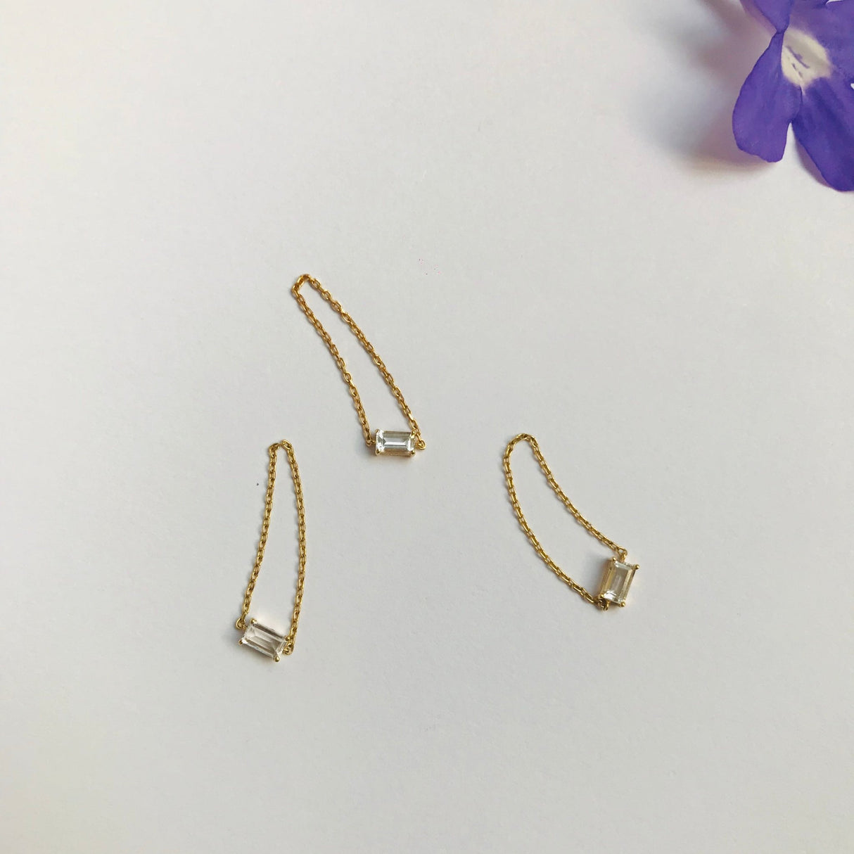 White Topaz Chain Ring 14k gold Stackable ring 