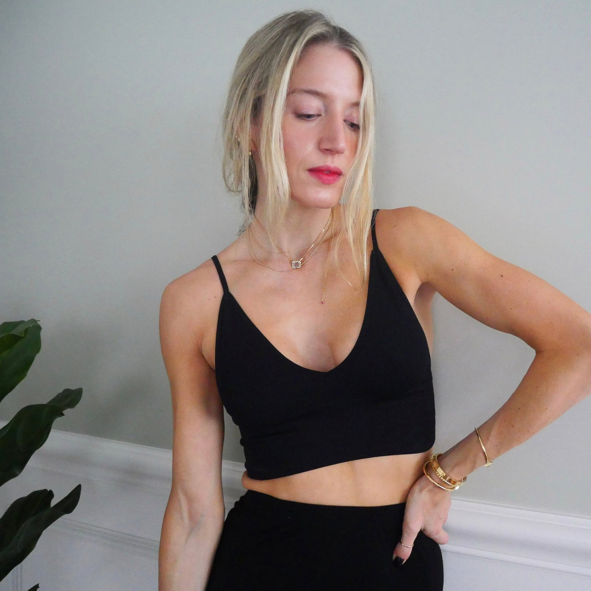 White Topaz Leya Necklace 18k gold handmade fine jewelry on model