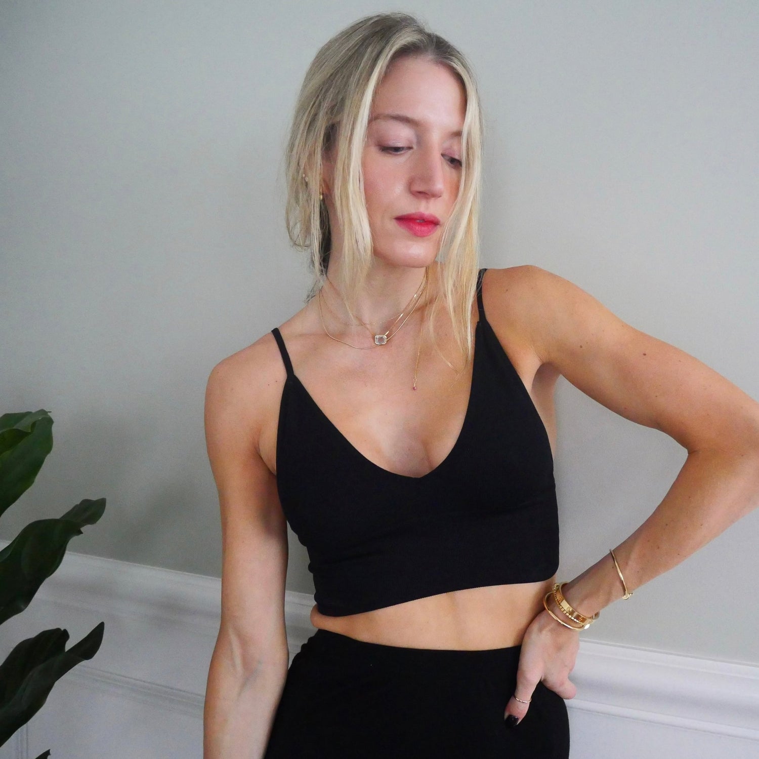 White Topaz Leya Necklace 18k gold handmade fine jewelry on model