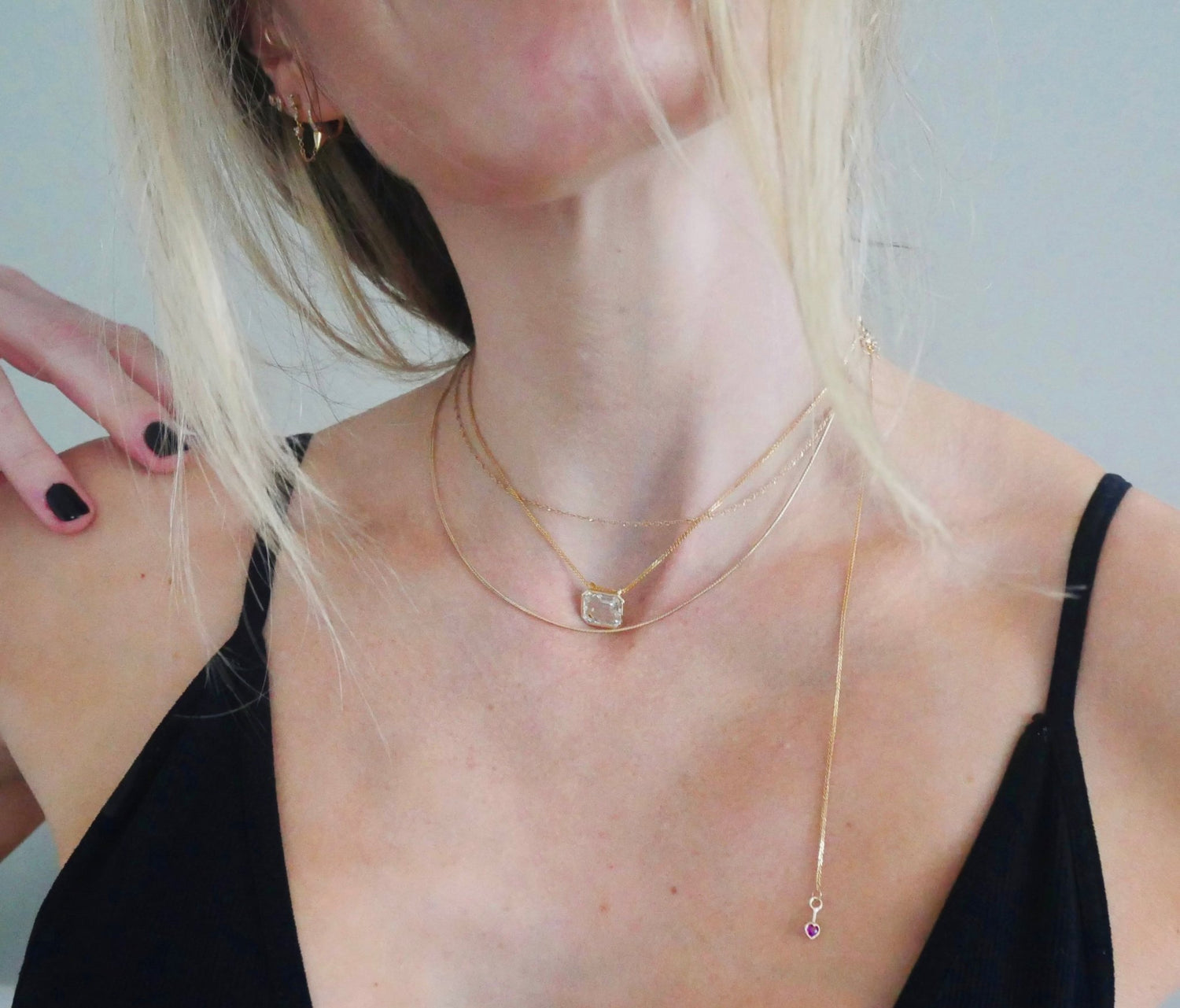 White Topaz Leya Necklace 18k gold handmade fine jewelry on model 2