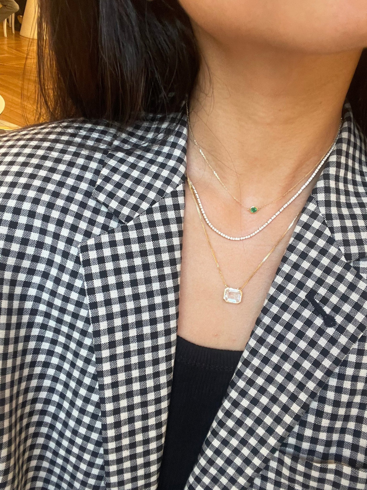 White Topaz Leya Necklace 18k gold handmade fine jewelry on model 5