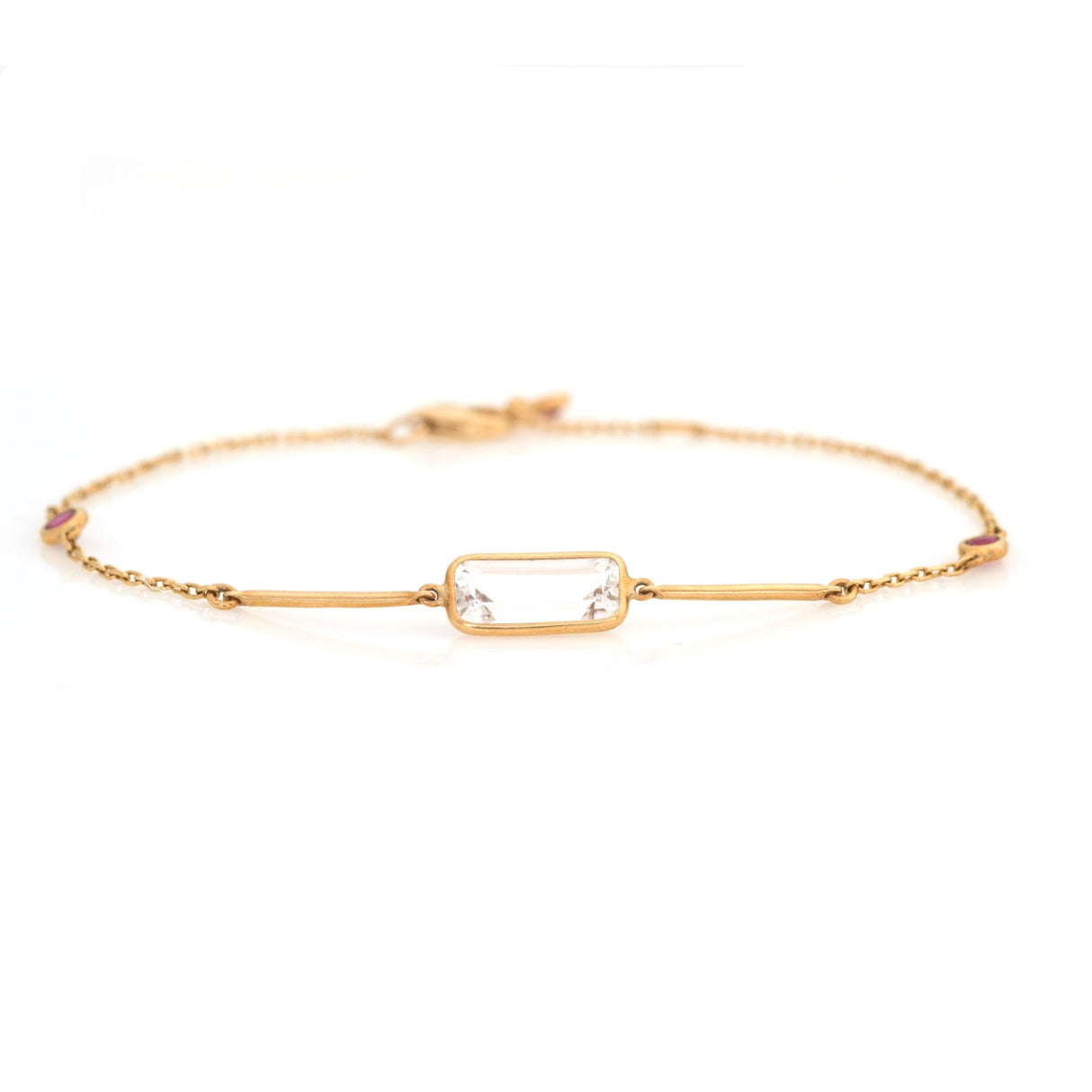 White Topaz & Ruby Bar Bracelet 18k gold stackable design